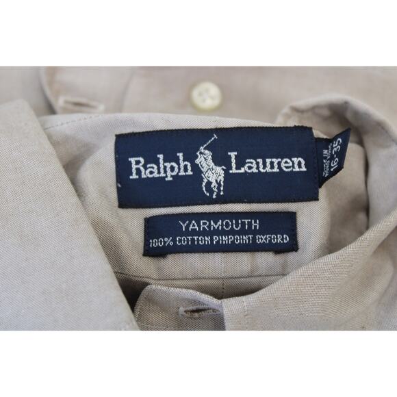 Polo Ralph Lauren Shirt Men Size 16-35 Beige Long Sleeve Button Down Cotton - Picture 3 of 7